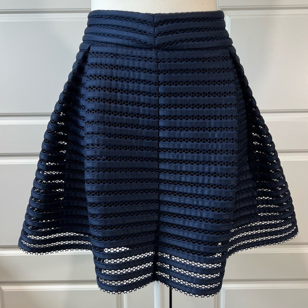 Express Fit‎ & Flare Blue Skirt Striped Textured Party Cocktail Size 0